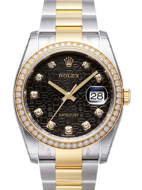 Rolex Datejust 36 Edelstahl Gelbgold Diamant Lünette 116243 Schwarz J DIA