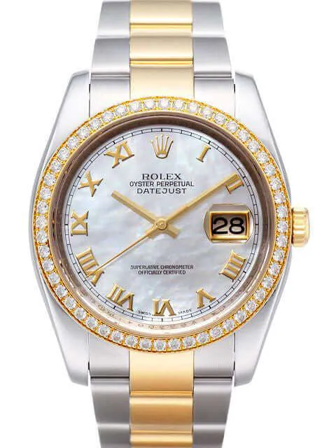 Rolex Datejust 36 Edelstahl Gelbgold Diamant Lünette 116243 Perlmutt R