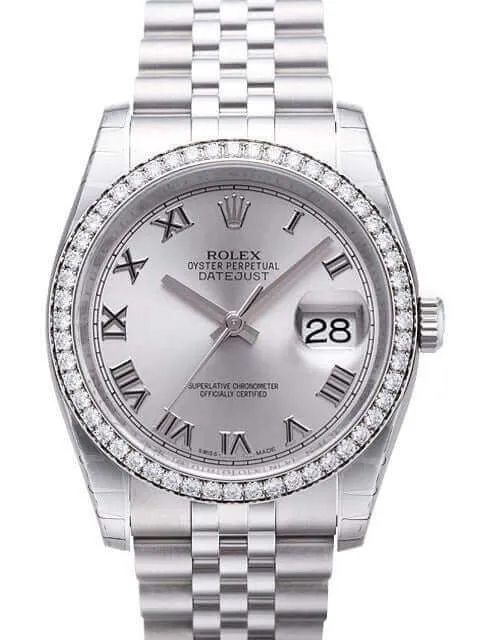 Rolex Datejust 36 Edelstahl Weißgold Diamant Lünette 116244 Rhodium R Jub