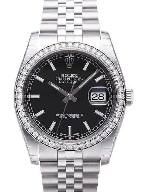 Rolex Datejust 36 Edelstahl Weißgold Diamant Lünette 116244 Schwarz Jub