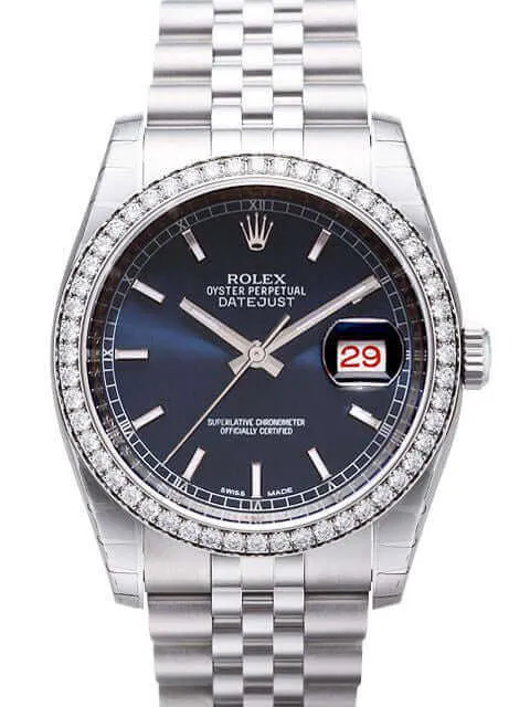 Rolex Datejust 36 Edelstahl Weißgold Diamant Lünette 116244 Blau Jub