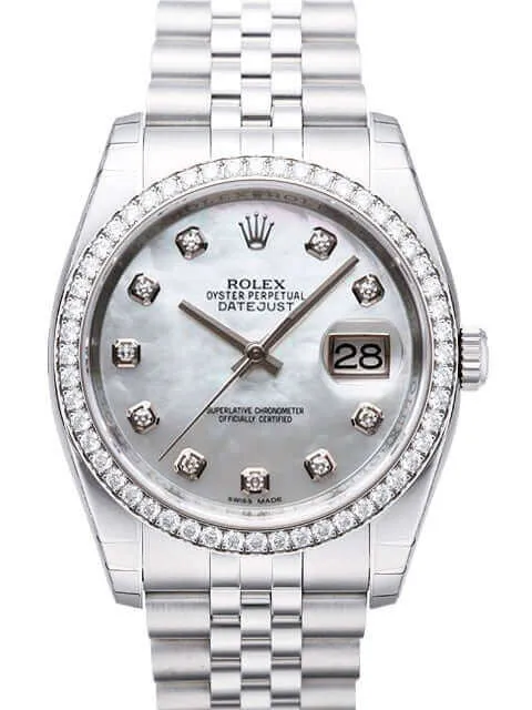 Rolex Datejust 36 Edelstahl Weißgold Diamant Lünette 116244 Perlmutt DIA Jub