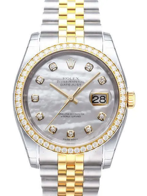 Rolex Datejust 36 Edelstahl Gelbgold Diamant Lünette 116243 Perlmutt DIA Jubilé