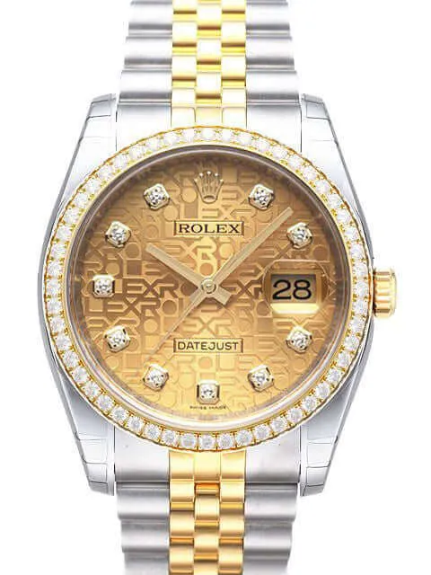 Rolex Datejust 36 Edelstahl Gelbgold Diamant Lünette 116243 Champagner J DIA Jubilé