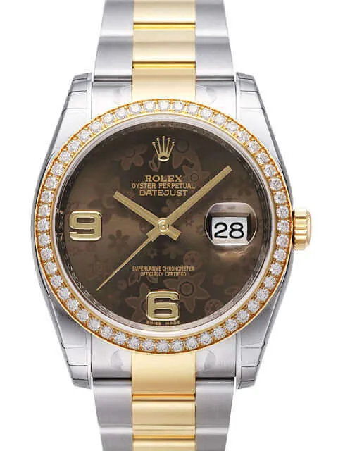 Rolex Datejust 36 Edelstahl Gelbgold Diamant Lünette 116243 Bronze Floral