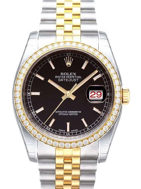 Rolex Datejust 36 Edelstahl Gelbgold Diamant Lünette 116243 Schwarz Jub