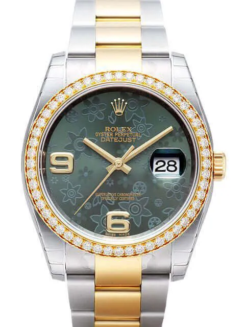 Rolex Datejust 36 Edelstahl Gelbgold Diamant Lünette 116243 Grün Floral