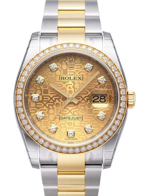 Rolex Datejust 36 Edelstahl Gelbgold Diamant Lünette 116243 Champagner J DIA