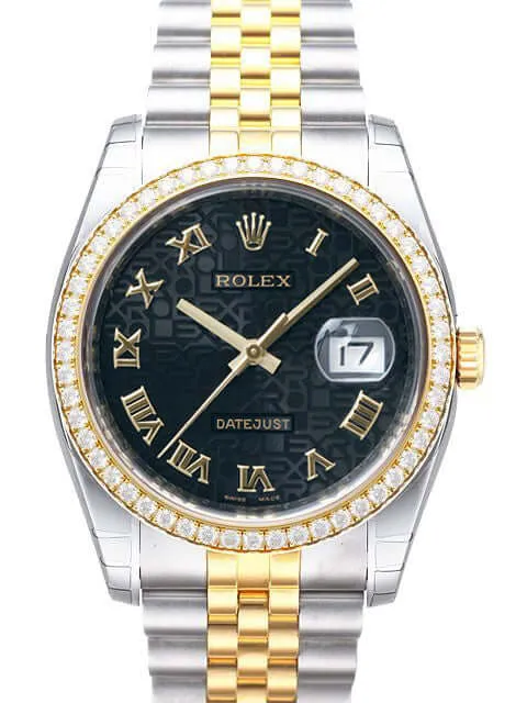 Rolex Datejust 36 Edelstahl Gelbgold Diamant Lünette 116243 Schwarz R Jub