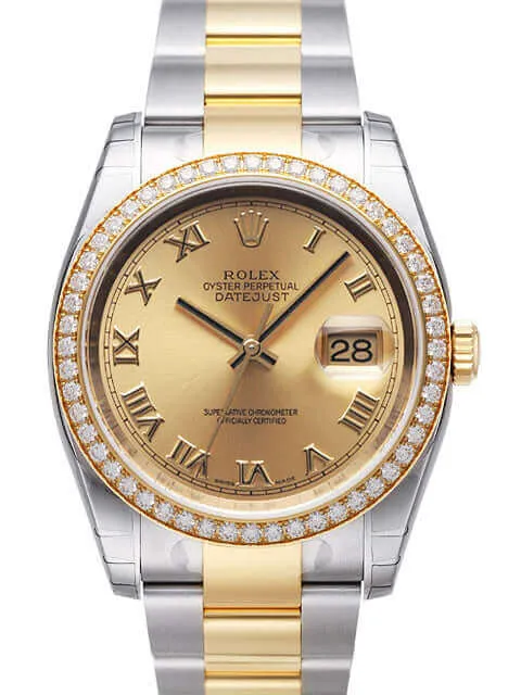 Rolex Datejust 36 Edelstahl Gelbgold Diamant Lünette 116243 Champagner R