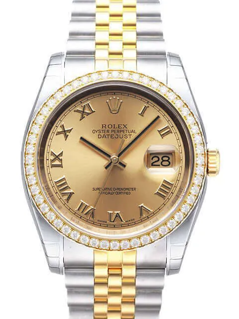 Rolex Datejust 36 Edelstahl Gelbgold Diamant Lünette 116243 Champagner R Jub