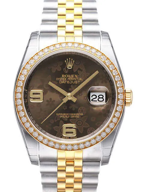 Rolex Datejust 36 Edelstahl Gelbgold Diamant Lünette 116243 Bronze Floral Jub