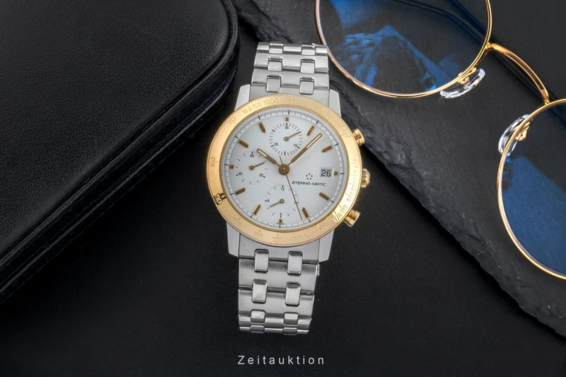 Eterna Kontiki chronograph steel / gold automatic men's watch 674.1501.47S [2505075]