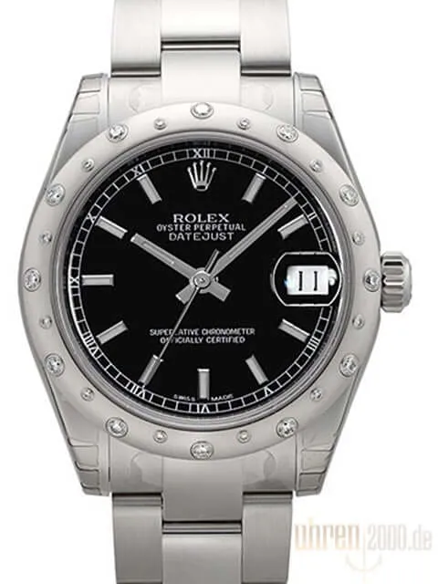 Rolex Datejust 31 178344 Weißgold Diamant Lünette Schwarz Index
