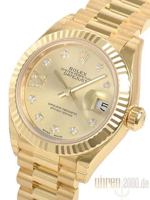 Rolex Lady-Datejust 28 18 kt Gelbgold 279178 Champagner DIA