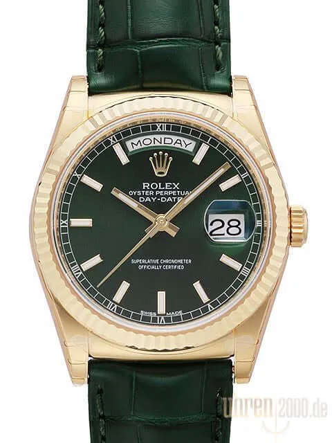Rolex Day-Date 36 18 kt Gelbgold Leder 118138 Grün