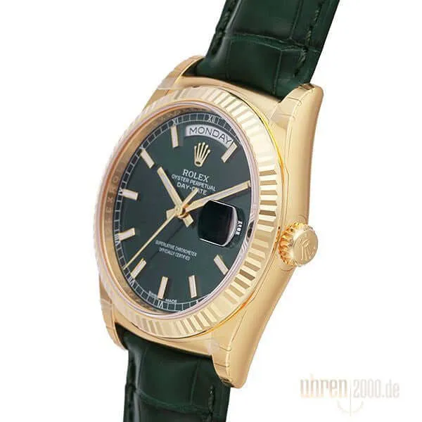 Rolex Day-Date 36 18 kt Gelbgold Leder 118138 Grün