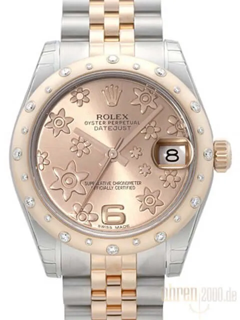 Rolex Datejust 31 Edelstahl Roségold Diamant Lünette 178341 Pink Floral Jubile-Band