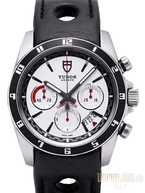 Tudor Grantour Chronograph 20530N Zifferblatt Weiß gelochtes Lederband