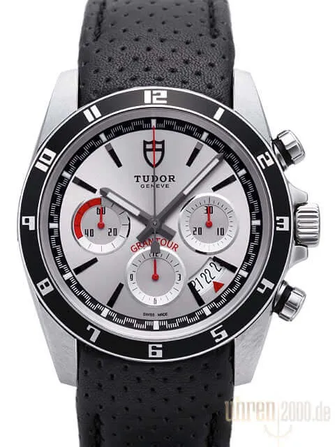Tudor Grantour Chronograph 20530N Zifferblatt Silber schwarzes Lederband