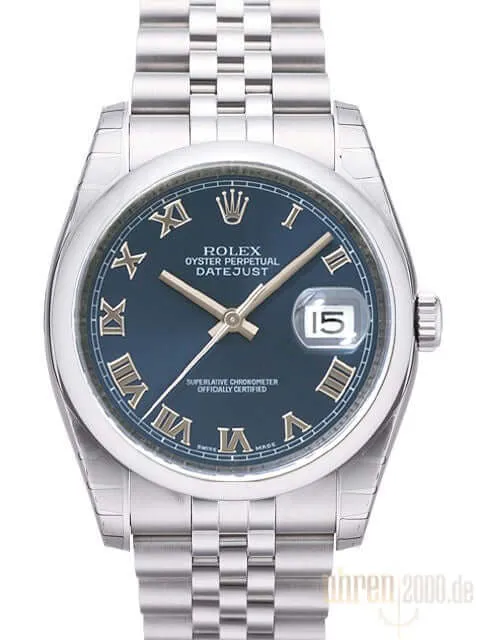 Rolex Oyster Datejust 36 116200 Jubilé-Band Blau Römisch Okkasion aus 2015