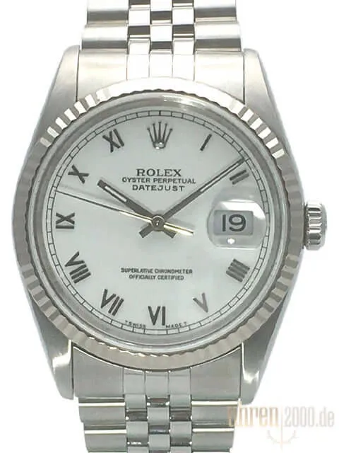 Rolex Datejust 36 16234 Weiß Römisch Jubile-Band gebraucht aus 1995