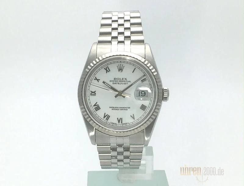 Rolex Datejust 36 16234 Weiß Römisch Jubile-Band gebraucht aus 1995