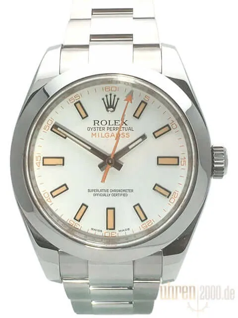 Rolex Milgauss 116400 gebraucht aus 2013 weißes Zifferblatt