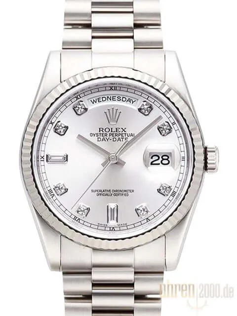Rolex Day-Date 36 118239 Weißgold Silber Diamant