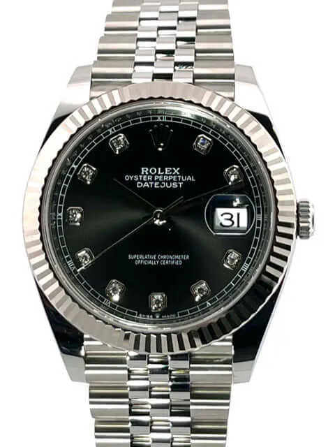 Rolex Datejust 41 Edelstahl Weißgold 126334 Schwarz Dia Jubile-Band
