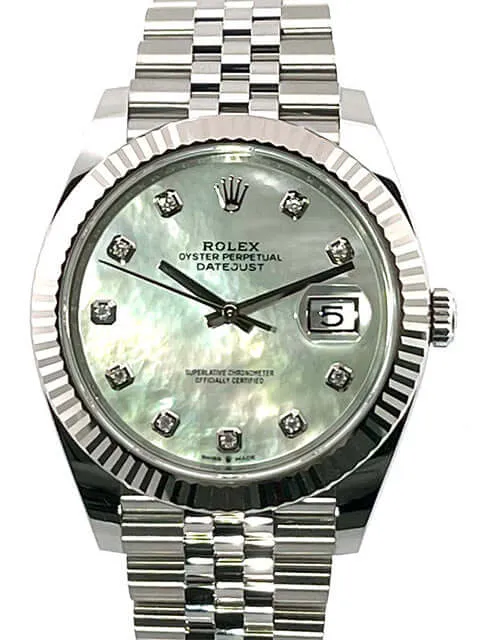 Rolex Datejust 41 Edelstahl Weißgold 126334 Perlmutt Dia Jubile-Band