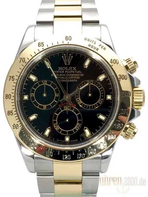 Rolex Daytona 40 Edelstahl Gelbgold 116523 Schwarz gebraucht aus 2005
