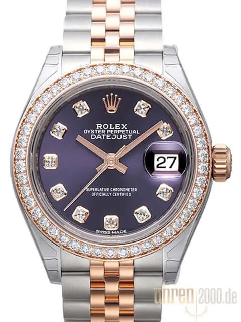 Rolex Datejust 28 Stahl Everose‑Gold 279381RBR Aubergine Dia Jubile-Band