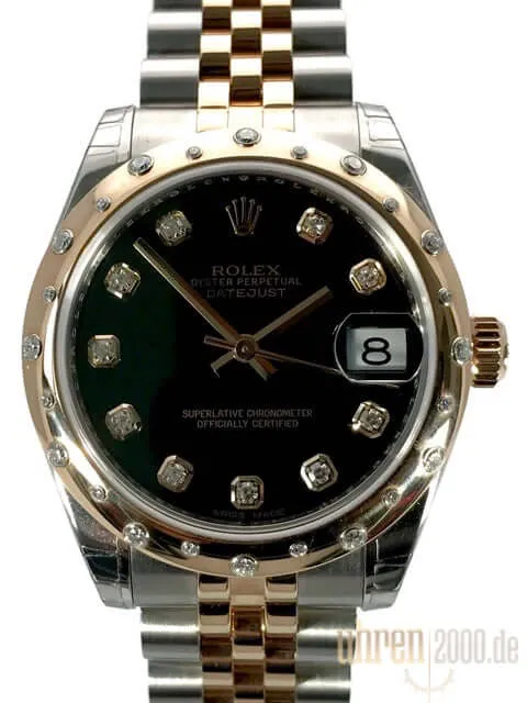 Rolex Datejust 31 Edelstahl Everose-Gold Diamant Lünette 178341 Schwarz DIA Jubile-Band