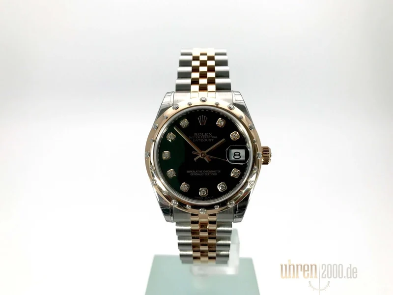 Rolex Datejust 31 Edelstahl Everose-Gold Diamant Lünette 178341 Schwarz DIA Jubile-Band
