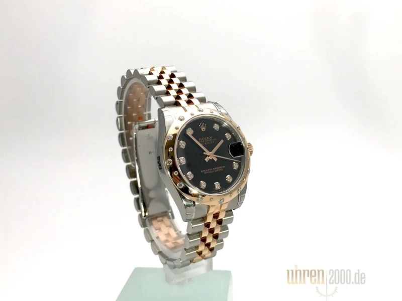 Rolex Datejust 31 Edelstahl Everose-Gold Diamant Lünette 178341 Schwarz DIA Jubile-Band