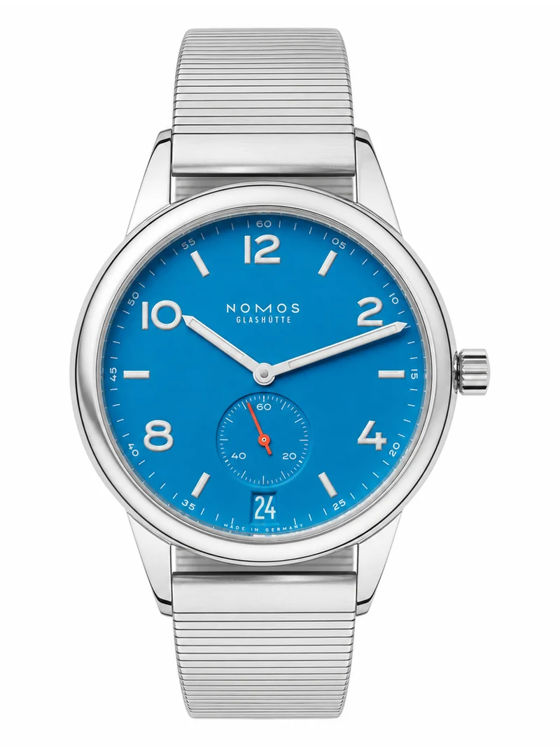NOMOS Glashütte Club Automat Datum signalblau