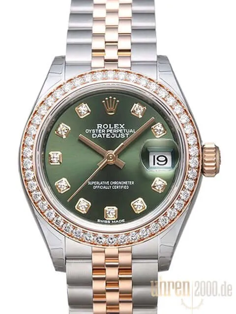 Rolex Datejust 28 279381RBR Olive Diamant Jubile-Band