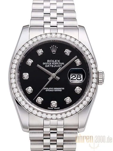Rolex Datejust 36 Weißgold Diamant Lünette 116244 Schwarz DIA Jubile-Band