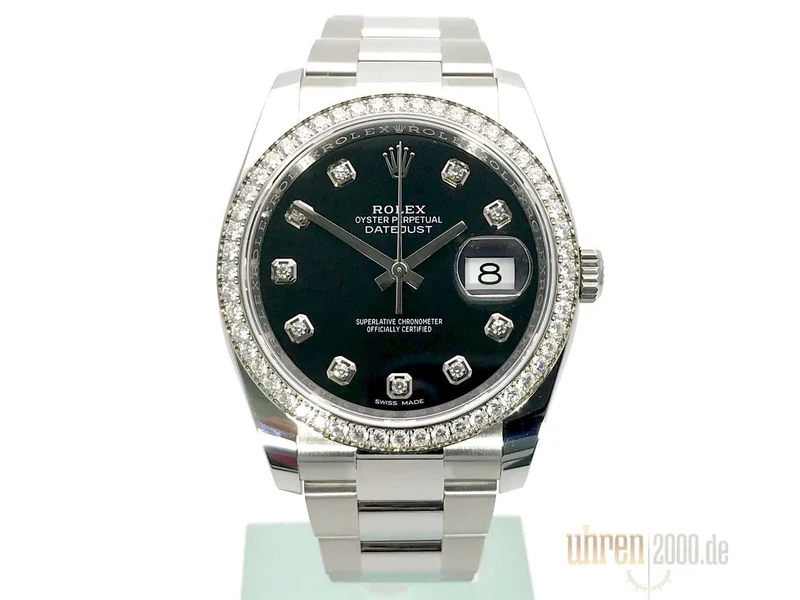 Rolex Datejust 36 Edelstahl Weißgold Diamant Lünette 116244 Schwarz Diamant