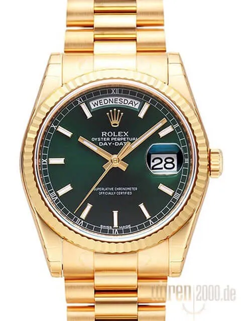 Rolex Day-Date 36 118238 Gelbgold Grün Index