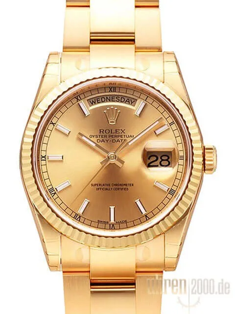 Rolex Day-Date 36 118238 Gelbgold Champagner Index Oyster-Band