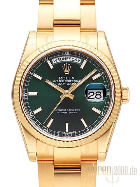 Rolex Day-Date 36 118238 Gelbgold Grün Index Oyster-Band
