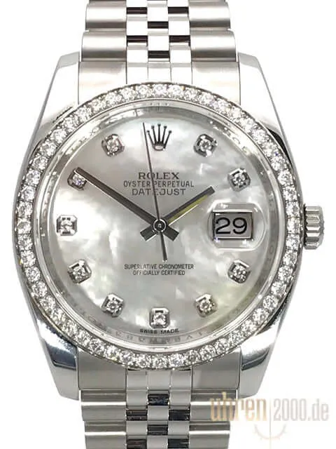 Rolex Datejust 36 Weißgold Diamant Lünette 116244 Perlmutt Diamant