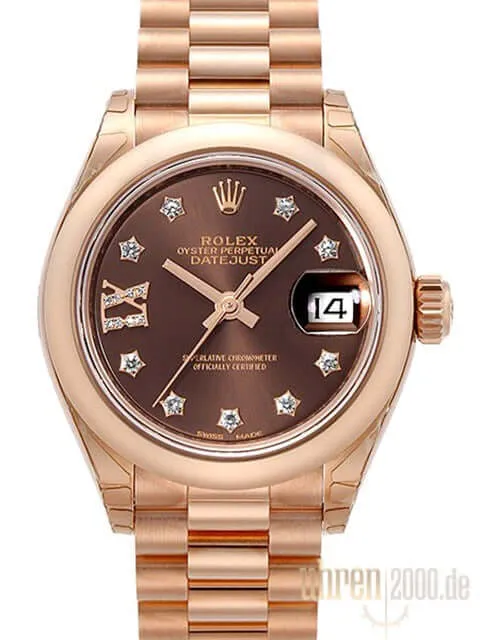 Rolex Lady-Datejust 28 18 kt Everose-Gold 279165 Choco DIA