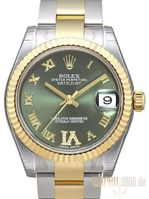 Rolex Datejust 31 Edelstahl Gelbgold 178273 Olive Grün Römisch Diamant