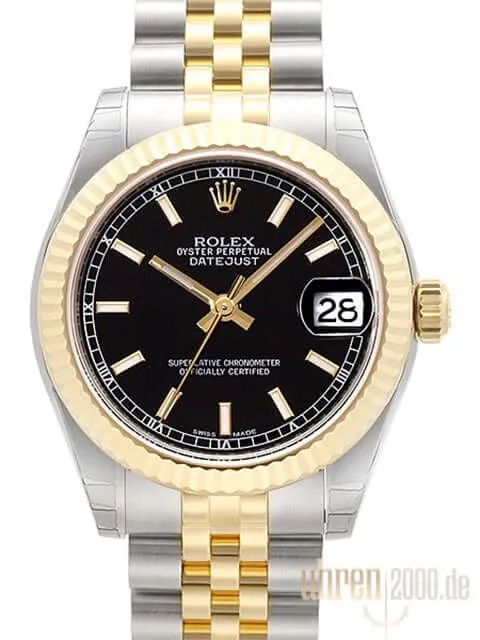 Rolex Datejust 28 Stahl Gold 279173 Schwarz Jubile-Band
