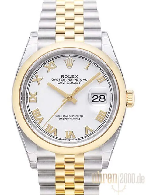Rolex Datejust 36 126203 Weiß Römisch Jubile-Band
