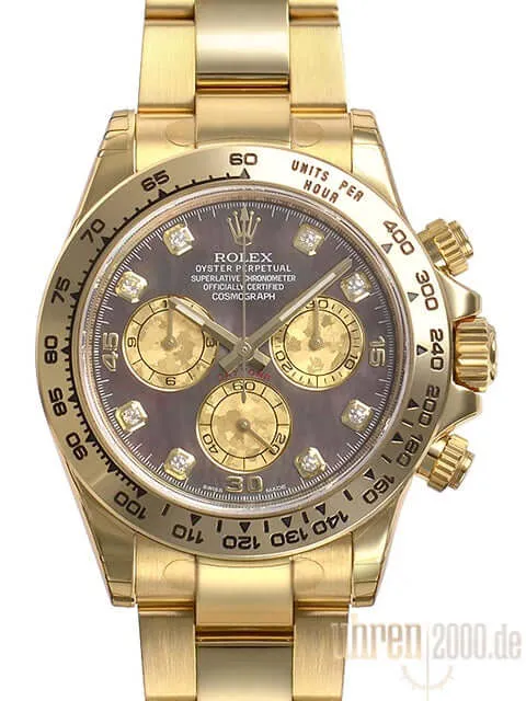 Rolex Cosmograph Daytona 116508 Gelbgold Dunkles Perlmutt Diamant