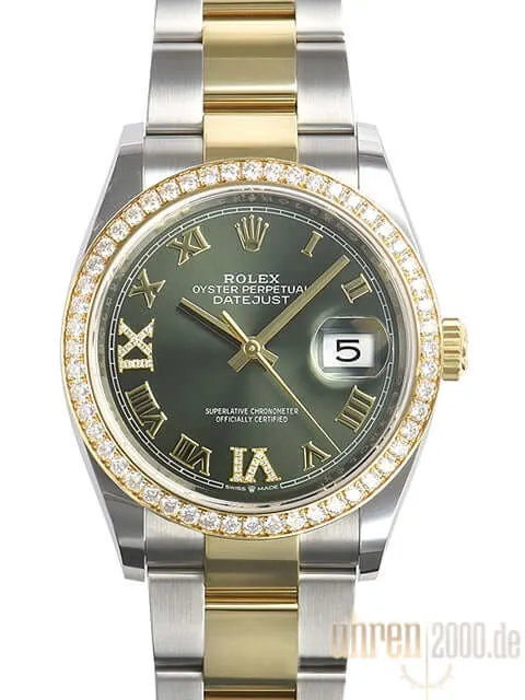 Rolex Datejust 36 126283RBR Diamantlünette Oliv Römisch Diamant